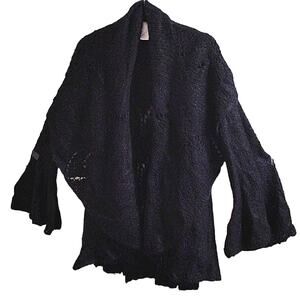 Peru Simply‎ Natural SURI WOOL Cardigan L Black Knit Bell Sleeves Stevie Knicks